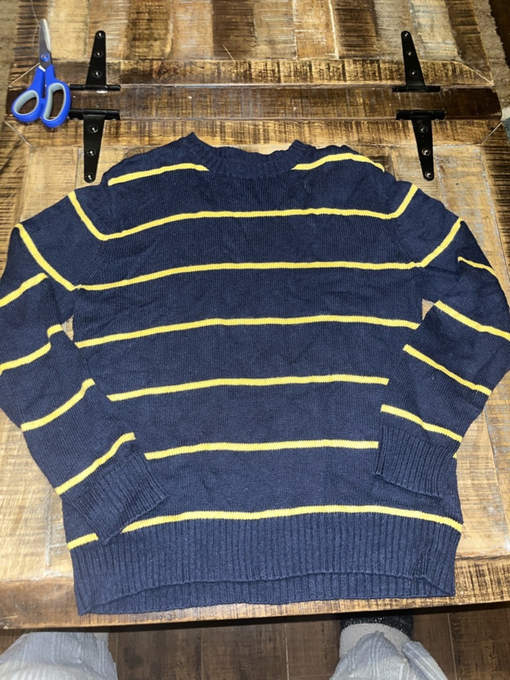 Kid’s Navy Blue Crewneck Sweater with Yellow Stripes